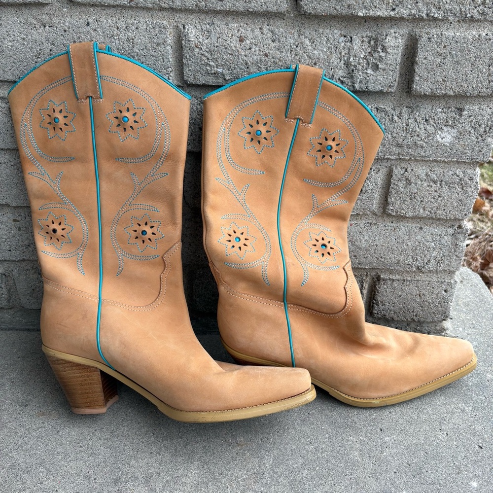 Size 9 Franco Sarto Tan Western Leather Cowboy Boots